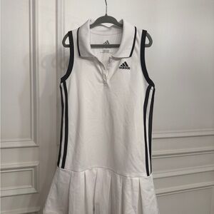 Girls Adidas White and Black Sleeveless Polo Dress